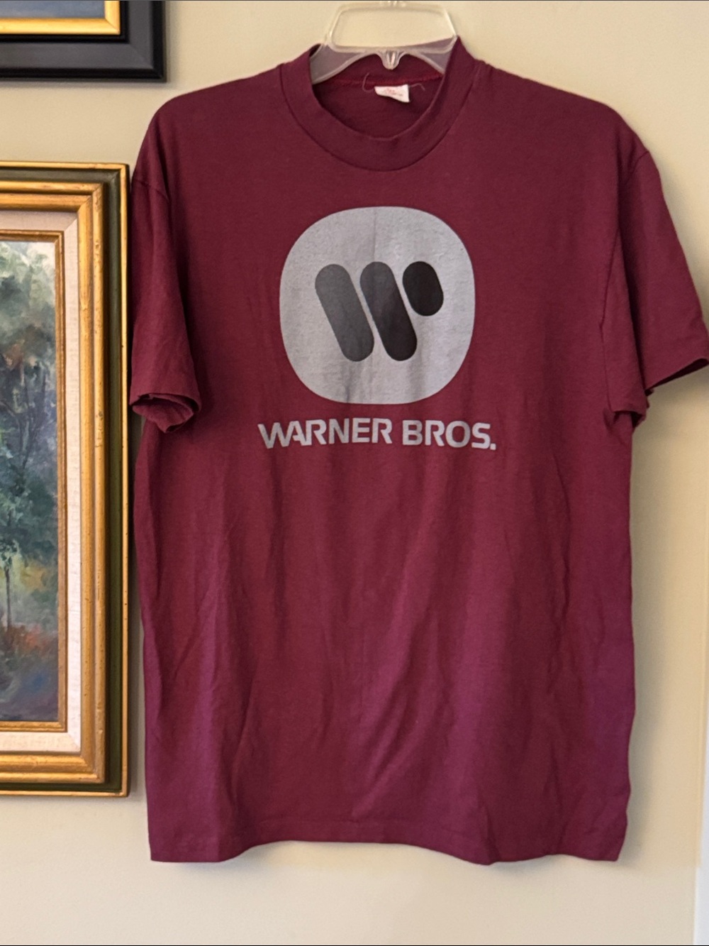 Vintage Warner Bros. Men's Maroon Logo T-Shirt Size L Large